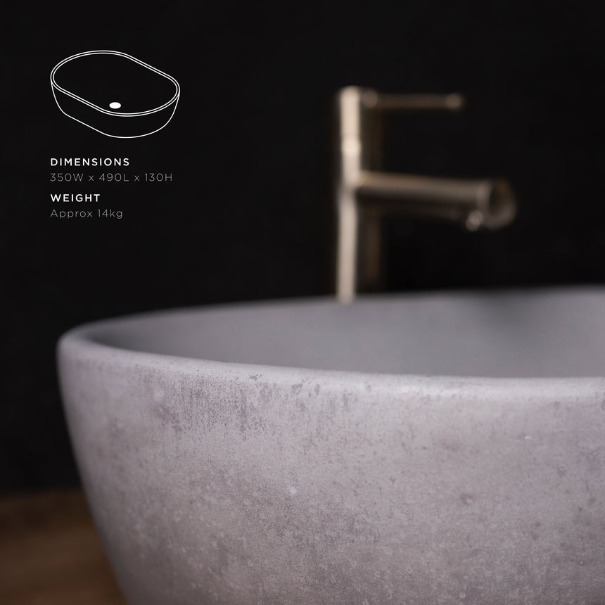 Consculpt concrete Alta Basin with dimensions 